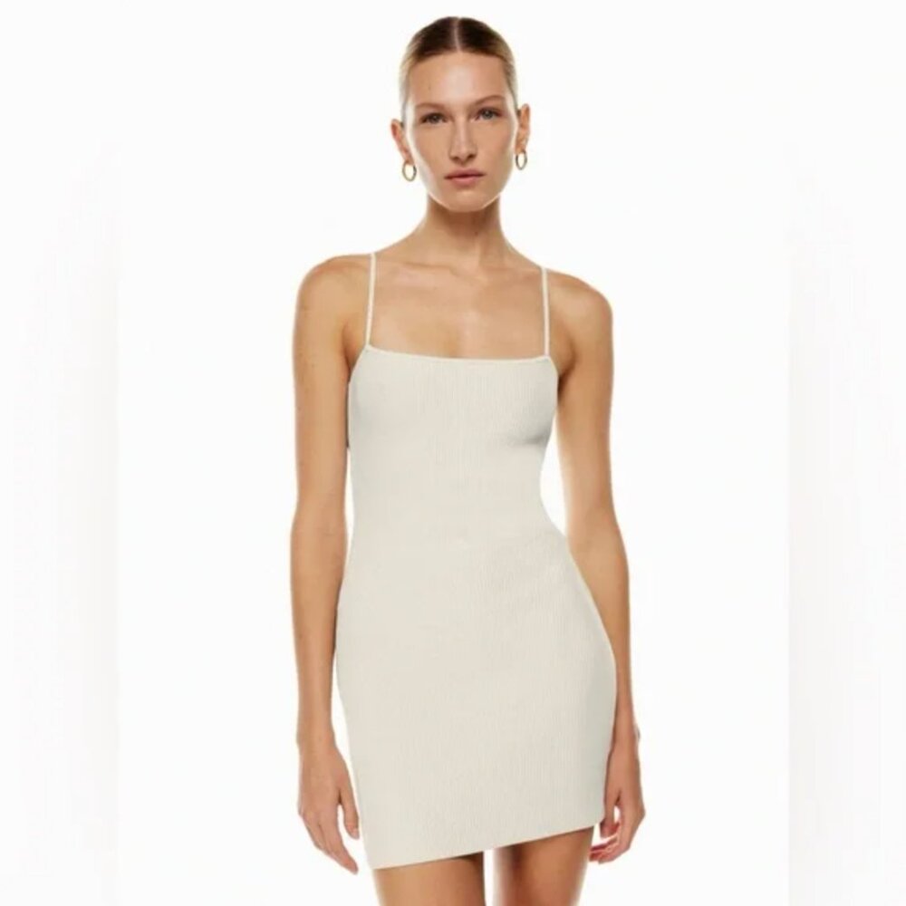 Aritzia Cream Ribbed Mini Slip Dress